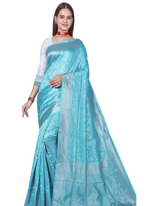 light blue self design kanjivaram saree with blouse - 20191712 - Very Small Image - 1