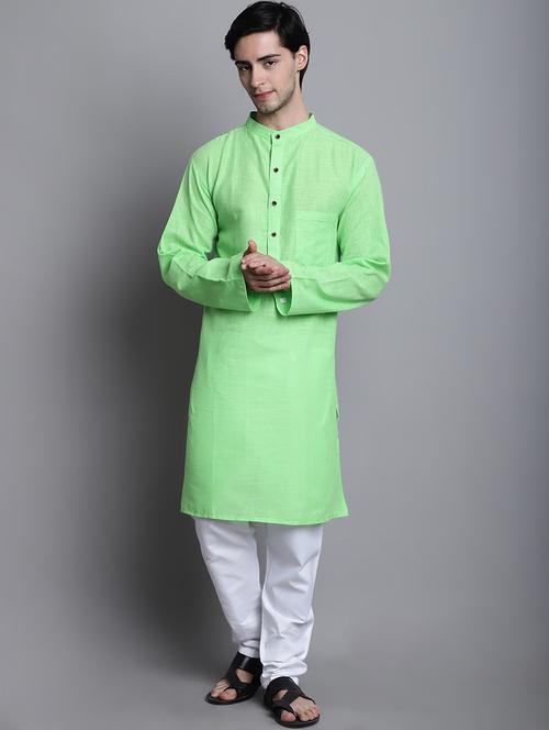 men solid fluorescent green short kurta - 20192879 - Very Small Image - 1