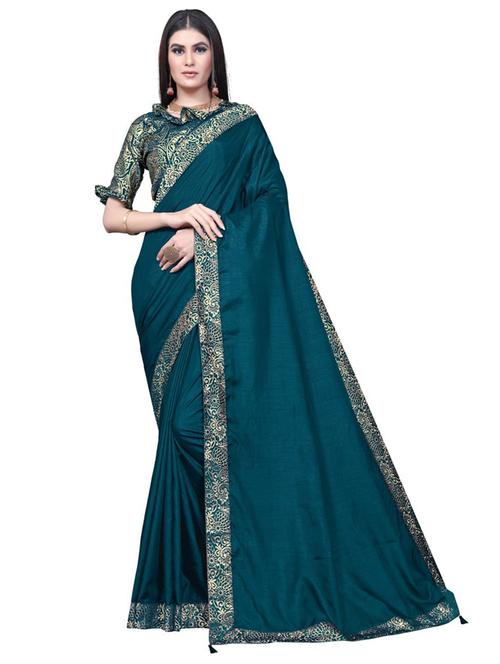 lace bordered solid saree with blouse - 20193119 - Very Small Image - 1
