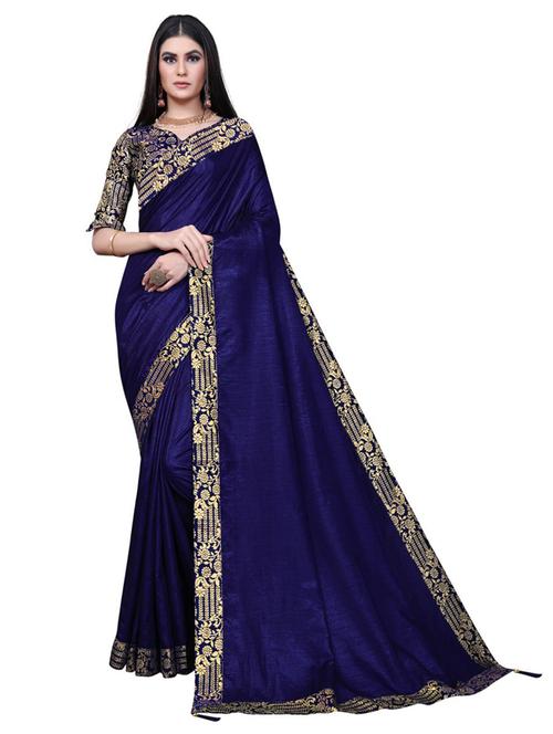 lace bordered solid saree with blouse - 20193122 - Very Small Image - 1
