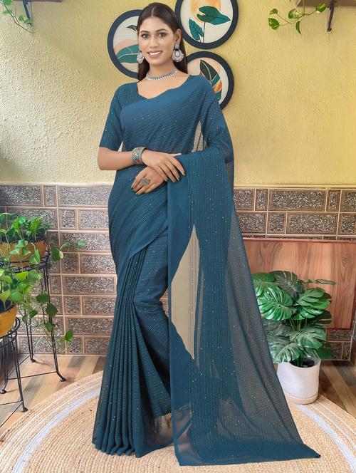 sequined saree with blouse - 20193150 - Very Small Image - 1
