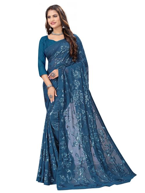 tonal sequins work saree with blouse - 20193159 - Very Small Image - 1