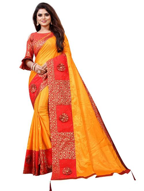 lace bordered solid saree with blouse - 20193184 - Very Small Image - 1