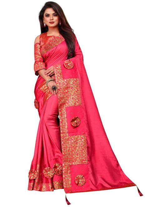 lace bordered solid saree with blouse - 20193186 - Very Small Image - 1