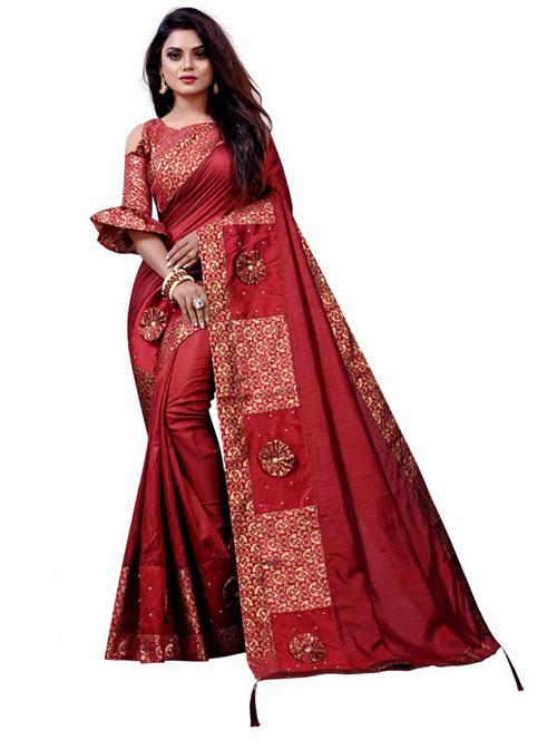 lace bordered solid saree with blouse - 20193187 - Very Small Image - 1