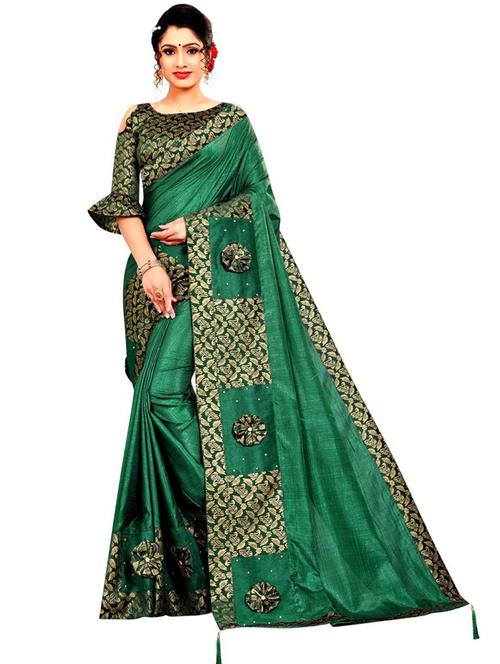 lace bordered solid saree with blouse - 20193188 - Very Small Image - 1