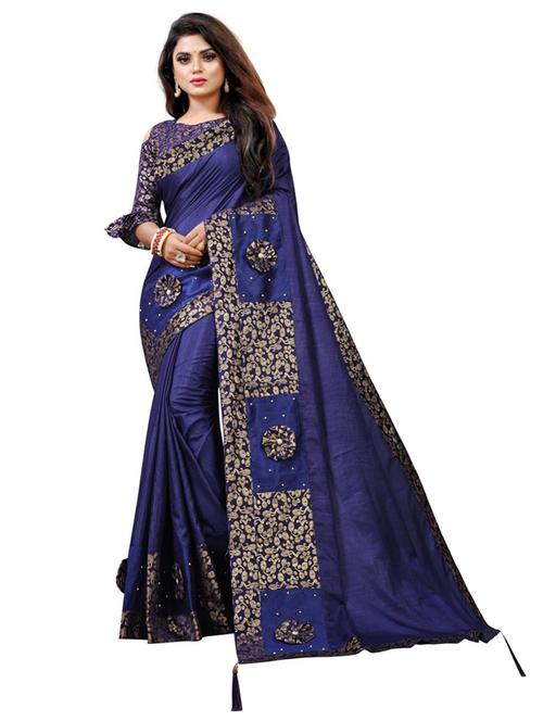 lace bordered solid saree with blouse - 20193189 - Very Small Image - 1