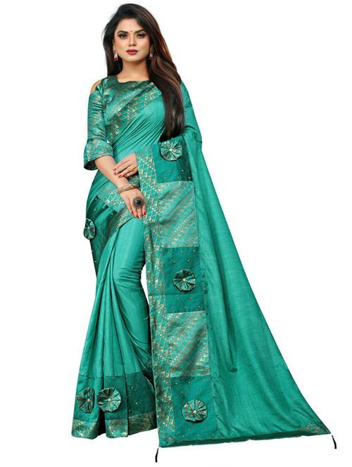 lace bordered solid saree with blouse - 20193190 - Very Small Image - 1