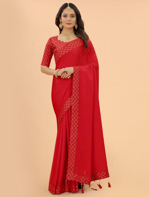 lace bordered solid saree with blouse - 20193215 - Very Small Image - 1