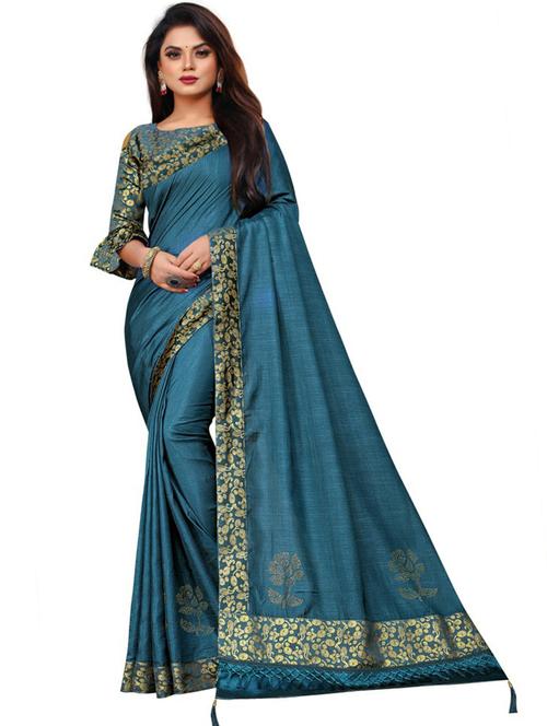 lace bordered solid saree with blouse - 20193221 - Very Small Image - 1