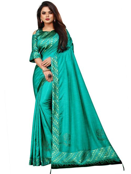 lace bordered solid saree with blouse - 20193223 - Very Small Image - 1