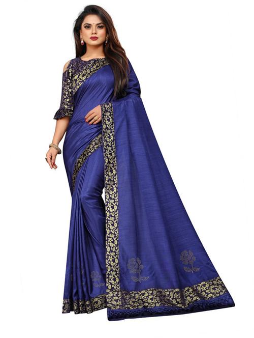 lace bordered solid saree with blouse - 20193224 - Very Small Image - 1