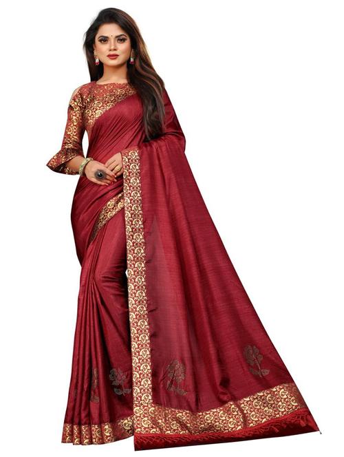 lace bordered solid saree with blouse - 20193225 - Very Small Image - 1