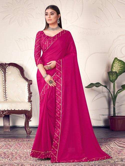 lace bordered solid saree with blouse - 20193236 - Very Small Image - 1