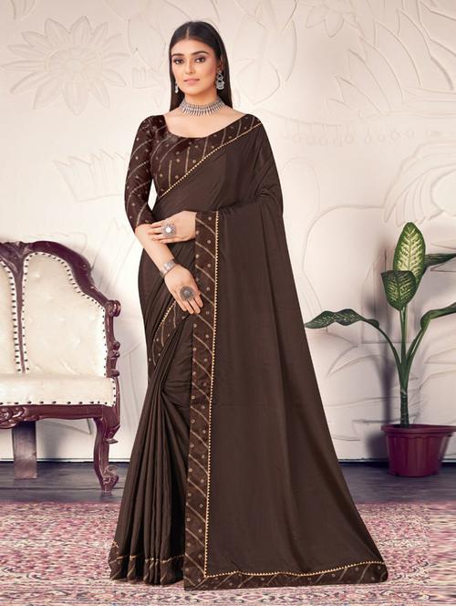 lace bordered solid saree with blouse - 20193238 - Very Small Image - 1