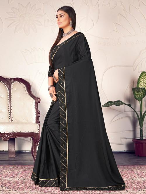 lace bordered solid saree with blouse - 20193240 - Very Small Image - 1