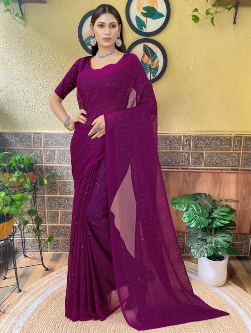 sequined self design saree with blouse - 20193264 - Very Small Image - 1