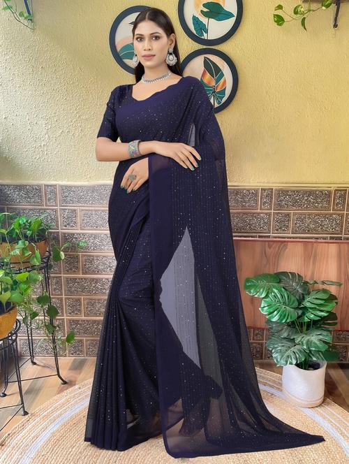 sequined self design saree with blouse - 20193265 - Very Small Image - 1