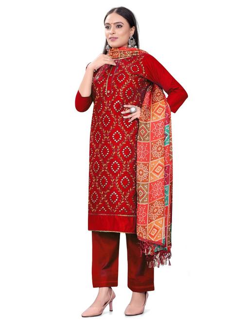 embroidered unstitched suit set - 20193410 - Very Small Image - 1