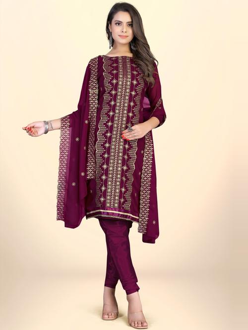 embroidered unstitched suit set - 20193418 - Very Small Image - 1