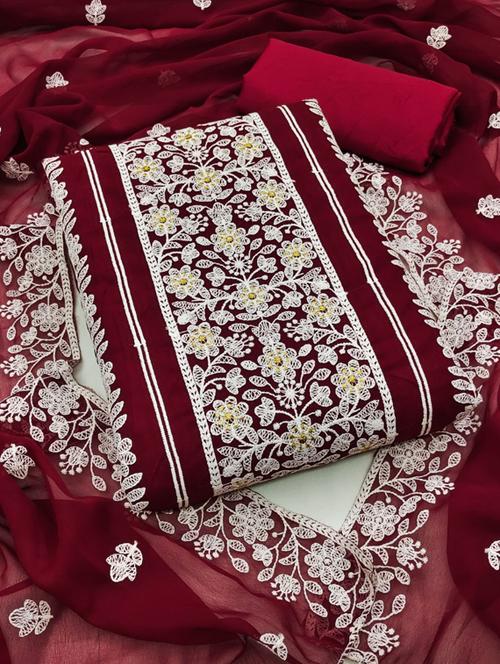 embroidered unstitched suit set - 20193429 - Very Small Image - 1