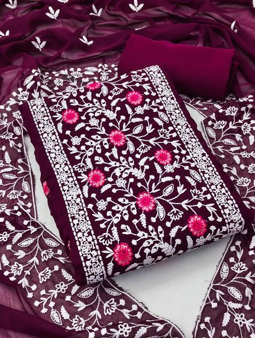 embroidered unstitched salwar suit set - 20193434 - Very Small Image - 1