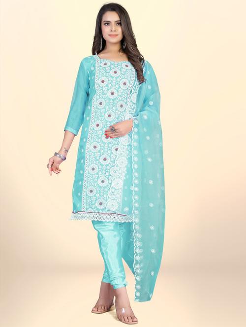 embroidered unstitched suit set - 20193490 - Very Small Image - 1