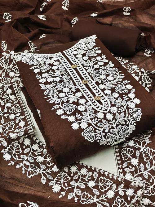 embroidered unstitched salwar suit set - 20193502 - Very Small Image - 1