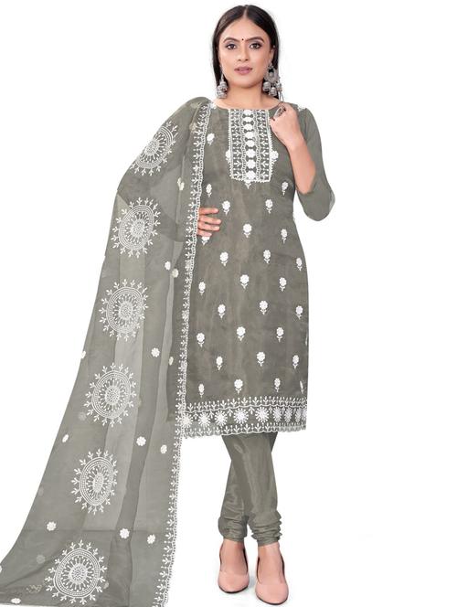 embroidered unstitched salwar suit set - 20193528 - Very Small Image - 1