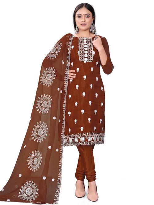 embroidered unstitched suit set - 20193529 - Very Small Image - 1