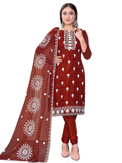 embroidered unstitched suit set - 20193534 - Very Small Image - 1