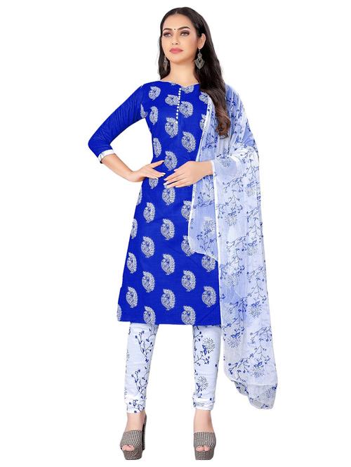 printed unstitched churidaar suit set - 20193859 - Very Small Image - 1