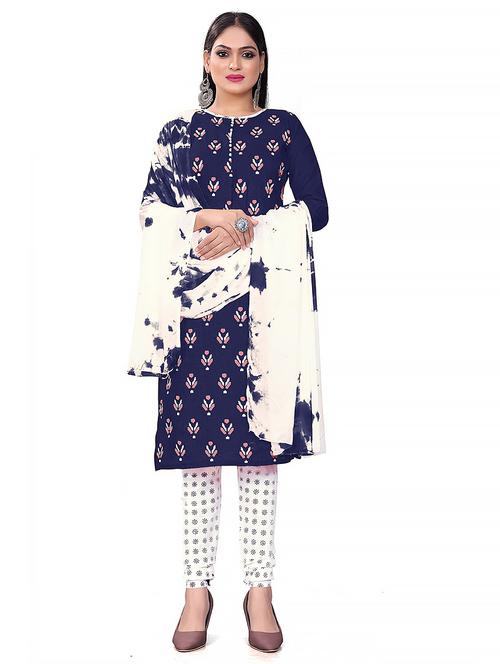 printed unstitched churidaar suit set - 20193954 - Very Small Image - 1