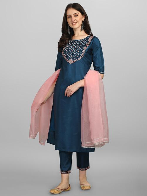 embroidered kurta pant set with dupatta - 20194543 - Very Small Image - 1