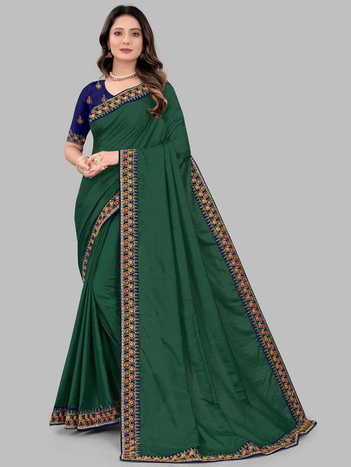 solid bordered saree with blouse - 20194633 - Very Small Image - 1