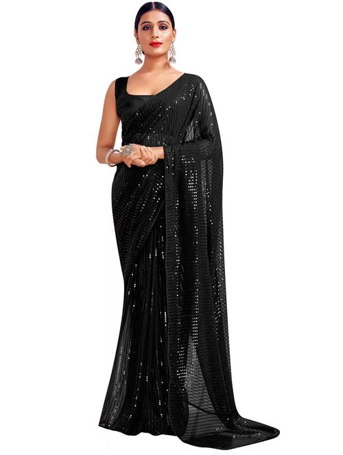 black self design sequin work saree with blouse - 20194728 - Very Small Image - 1