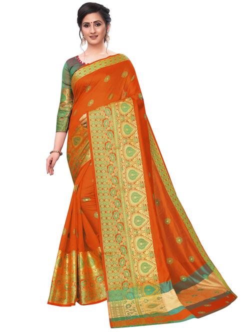 orange cotton silk banarasi saree with blouse - 20194737 - Very Small Image - 1