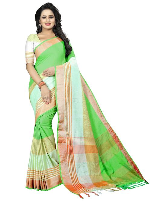 green cotton blend saree with blouse - 20194836 - Very Small Image - 1