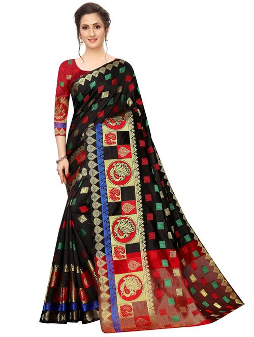 black cotton blend saree - 20194870 - Very Small Image - 1