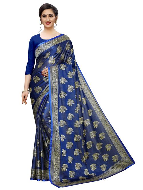 blue cotton blend banarasi saree with blouse - 20194886 - Very Small Image - 1
