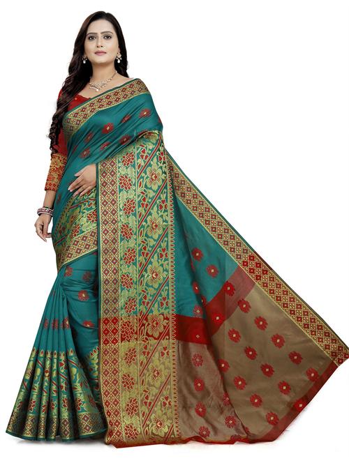 self design banarasi saree with blouse - 20194909 - Very Small Image - 1