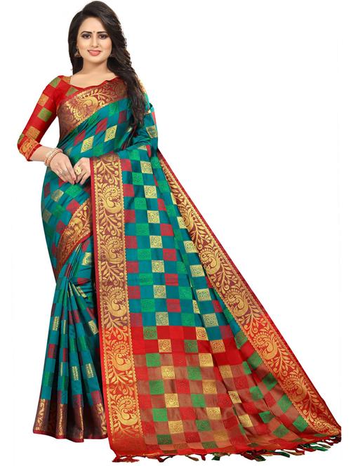 light blue cotton silk banarasi saree - 20194914 - Very Small Image - 1