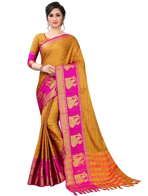 mustard silk blend dharmavaram saree with blouse - 20194951 - Very Small Image - 1