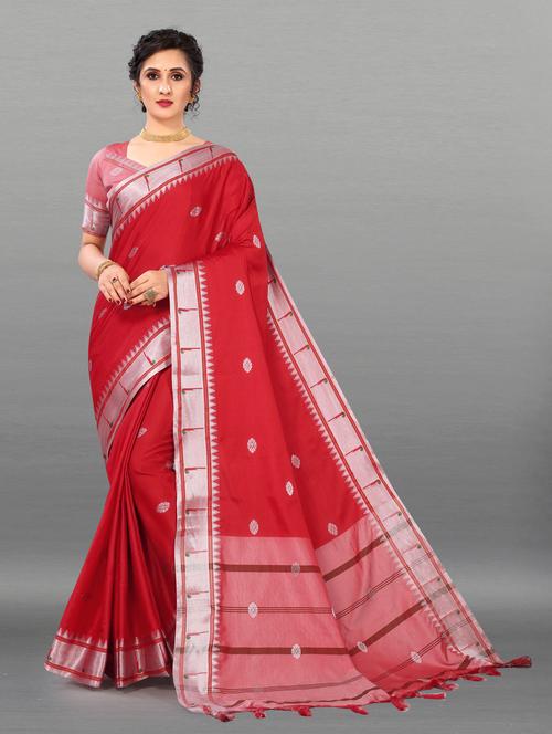 red woven saree with blouse - 20195034 - Very Small Image - 1