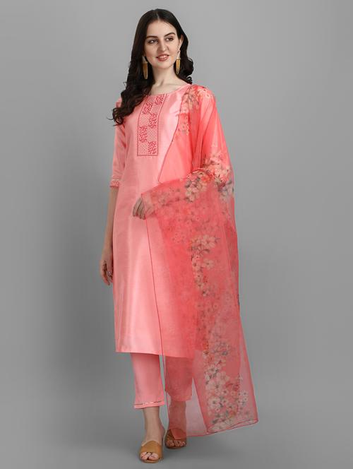 embroidered kurta pant set with dupatta - 20195187 - Very Small Image - 1