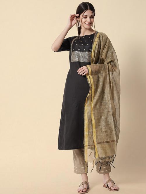 women three quarter sleeve kurta pant with dupatta set - 20195291 - Very Small Image - 1