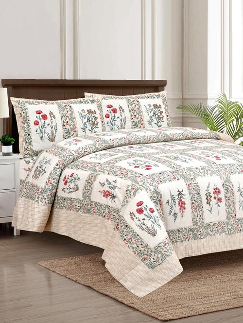 red cotton floral printed bedsheets - 20195381 - Very Small Image - 1