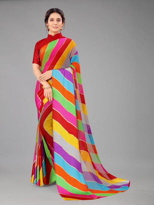 stripes printed saree with blouse - 20195430 - Very Small Image - 1