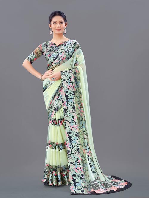 printed saree with blouse - 20195432 - Very Small Image - 1
