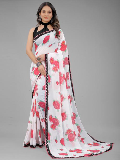 floral printed saree with blouse - 20195568 - Very Small Image - 1